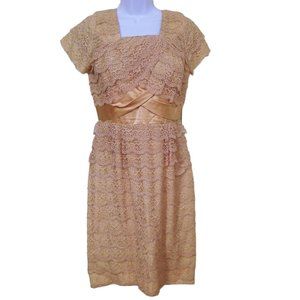 Vintage 50s-60s Handmade Lace & Satin Wiggle Sheath Dress sz-6 Champagne Blush